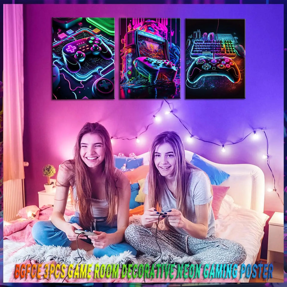 3pcs Game Room Decor Neon Gaming Posters Wall Art Gamer Accessories Theme Canvas Print Game Console Painting Picture for Children Youth Game Boys Bedroom Teen Wall Decor Unframed 12"x16"x3 https://www.amazon.com/dp/B0CPCHHKQD