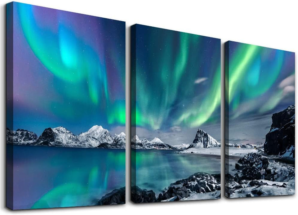 Farmhouse Canvas Wall Art For Bedroom Wall Decorations For Living Room Office Wall Decor Aurora Scenery Painting On Stretched And Framed Wall Pictures 3 Piece Ready To Hang For Bathroom Home Decor https://www.amazon.com/dp/B085RCGP4Q
