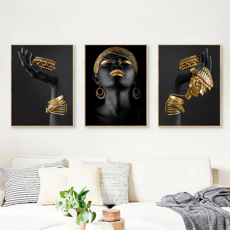 3pcs Frameless African Woman Wall Painting Art Posters and Prints Big Black Woman Holding Gold Jewelry Canvas Picture for Living Room Decor No Frame https://www.temu.com/search_result.html?search_key=601099513293373