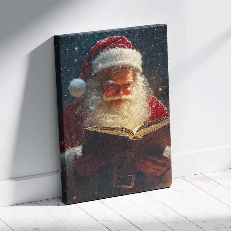 Vintage Santa Claus Reading Book Canvas Print - Classic Christmas Wall Art for Holiday Decor June Wall Art