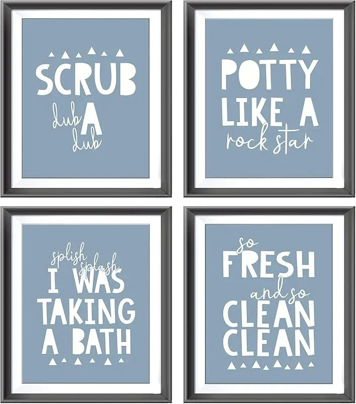 So Fresh and Clean Colorful Bathroom Art Poster Prints for Home Kid Washroom Restroom Nursery Toilet Laundry Decor,Funny Bathroom Rules Word Art Decorations Prints Wall Art Unframed 4pcs 8x10inches https://www.amazon.com/dp/B0BY6BBXTF