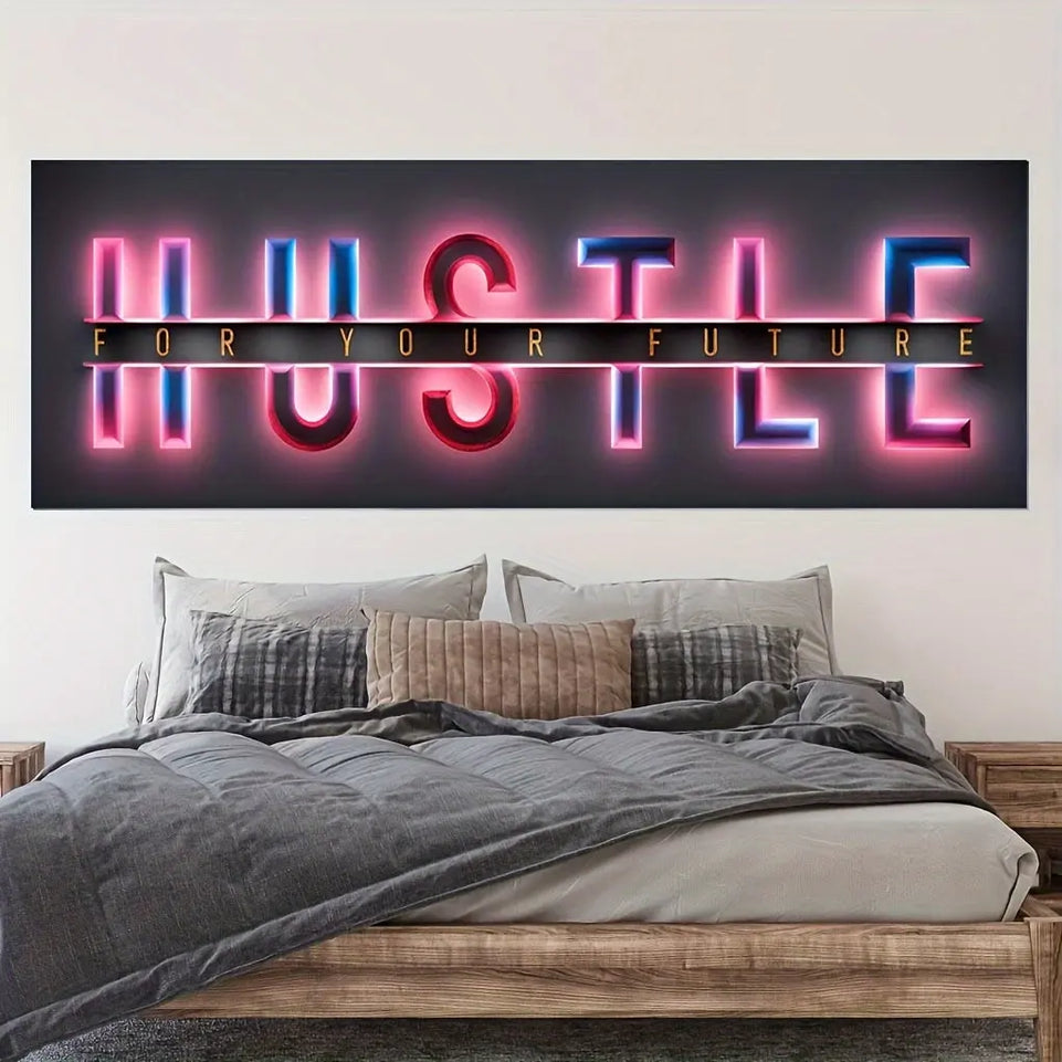 1pc Unframed Hustle For Your Future Painting, Creative Canvas Poster, Canvas Wall Art, Artwork Wall Painting For Gift, Bedroom, Office, Living Room, Cafe, Bar, Wall Decor, Home And Dormitory Decor June Wall Art