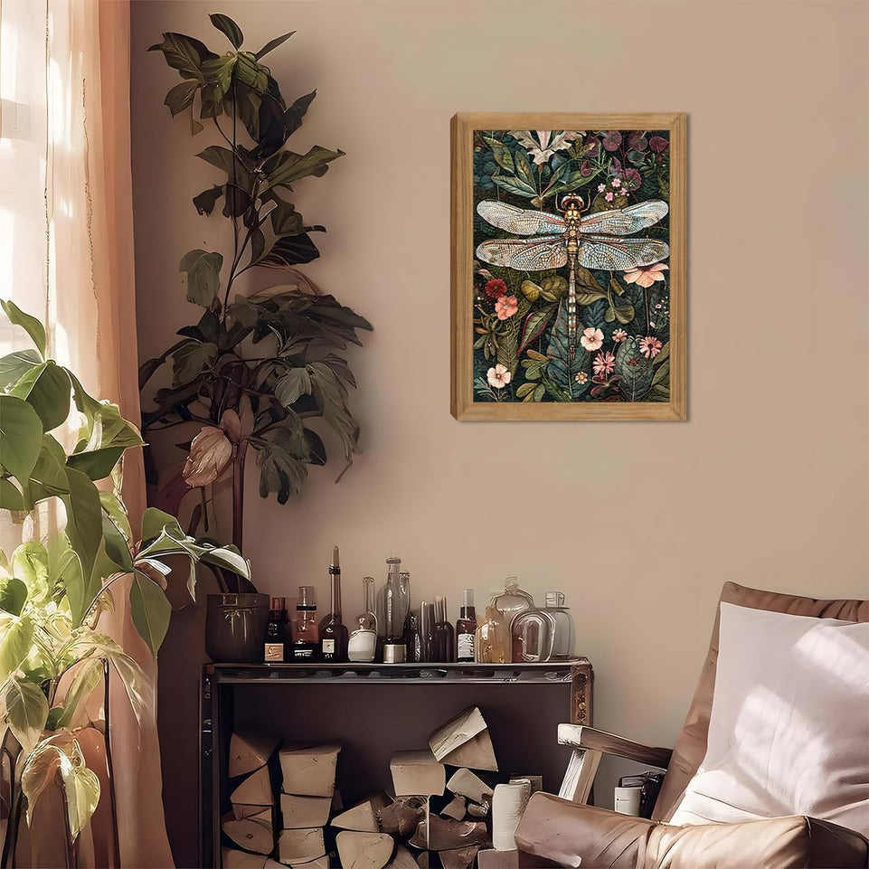 Framed Vintage 3D Textured Wall Art - Dark Green Dragonfly Flowers Wall Decor - Hand Drawn Sandstone Nature Botanical Pictures for Living Room Bedroom Home Decor 12x16in https://www.amazon.com/dp/B0D4V264VF