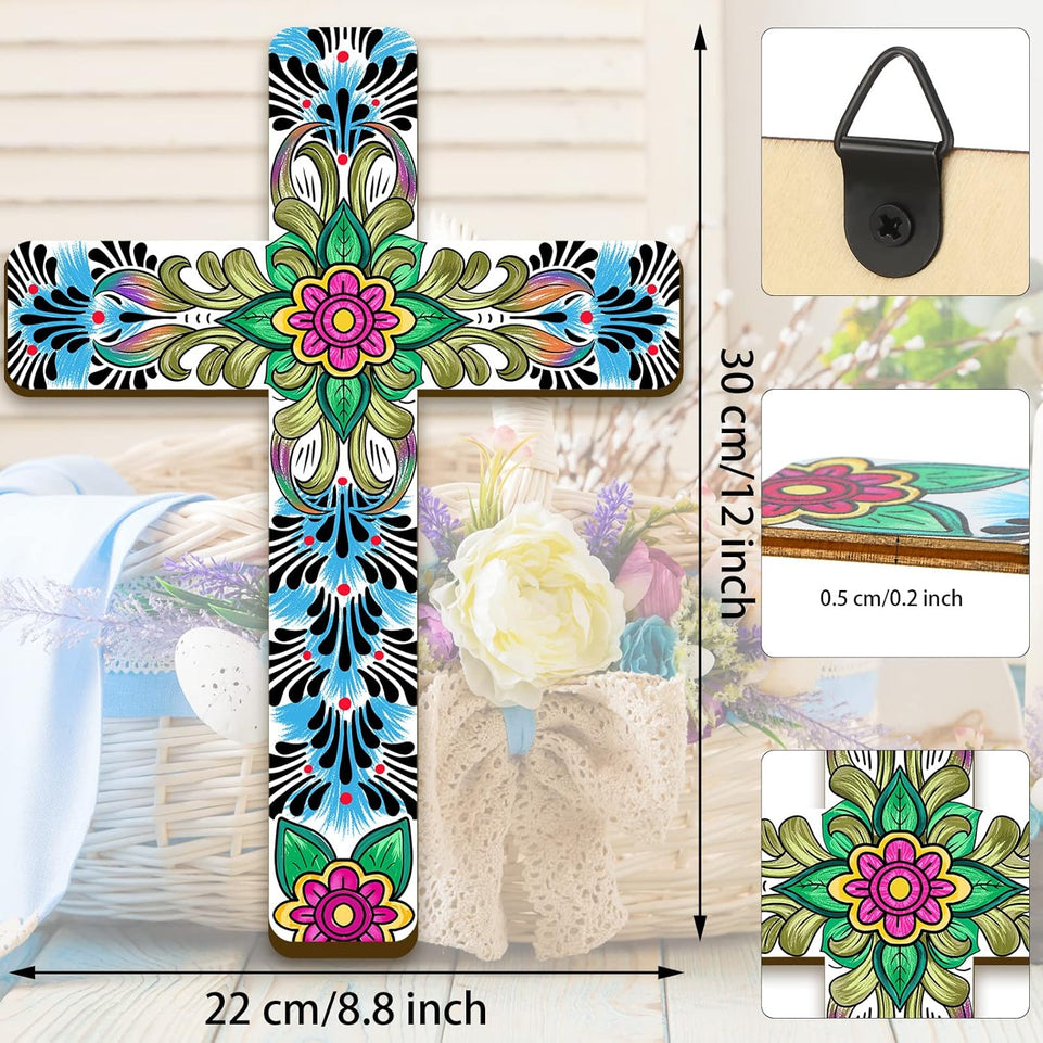 Floral Cross Wall Decor Hand Painted Decorative Inspirational Wooden Cross Spanish Style Wall Cross Mexican Art Wall Decor Mexican Crucifix for Home Room Church Decoration (Cute Style) https://www.amazon.com/dp/B09HBMJ1WQ
