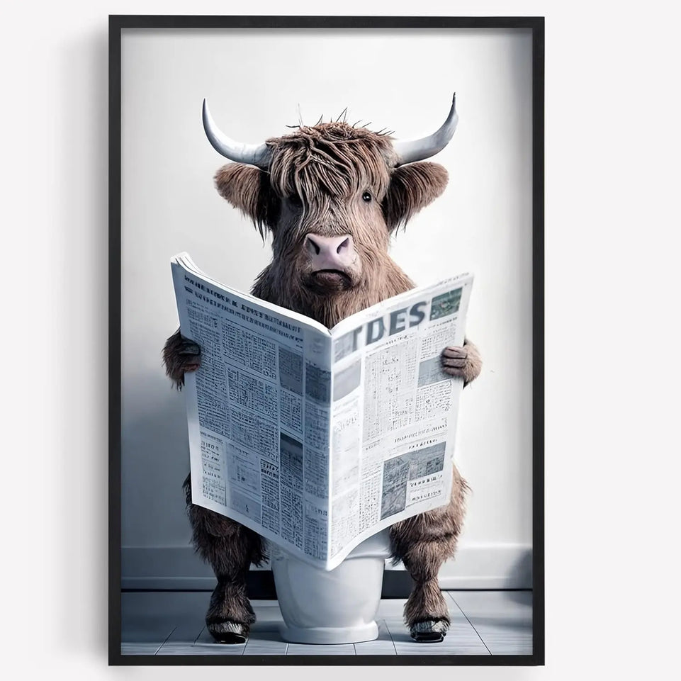 Funny Highland Cow Wall Art Canvas Bathroom Picture, Humor Animals Bathroom Artwork Prints, Rustic Farmhouse Wall Decor for Living Room, Bathroom, Bedroom, Kids Bathroom Decor (12x18inch,Unframed) https://www.amazon.com/dp/B0C5Y37B9J