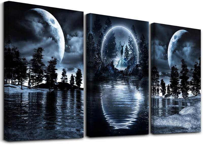 Wall Art For Living Room black and white Blue tree moon Canvas Wall Decor for Home artwork Painting 12" x 16" 3 Pieces Canvas Print For bedroom Decor Modern Salon kitchen office Hang a picture https://www.amazon.com/dp/B07DW1DLWF