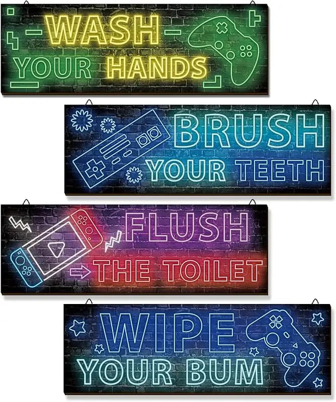YLOLUL 4pcs Neon Game Art Prints, Wood Wall Art Decor for Boys Room, Gamer Decorations, Inspirational Quote Wall Decor, Modern Home Decor, 12 x 4 Inch, Red https://www.amazon.com/dp/B0BGXSKNG1