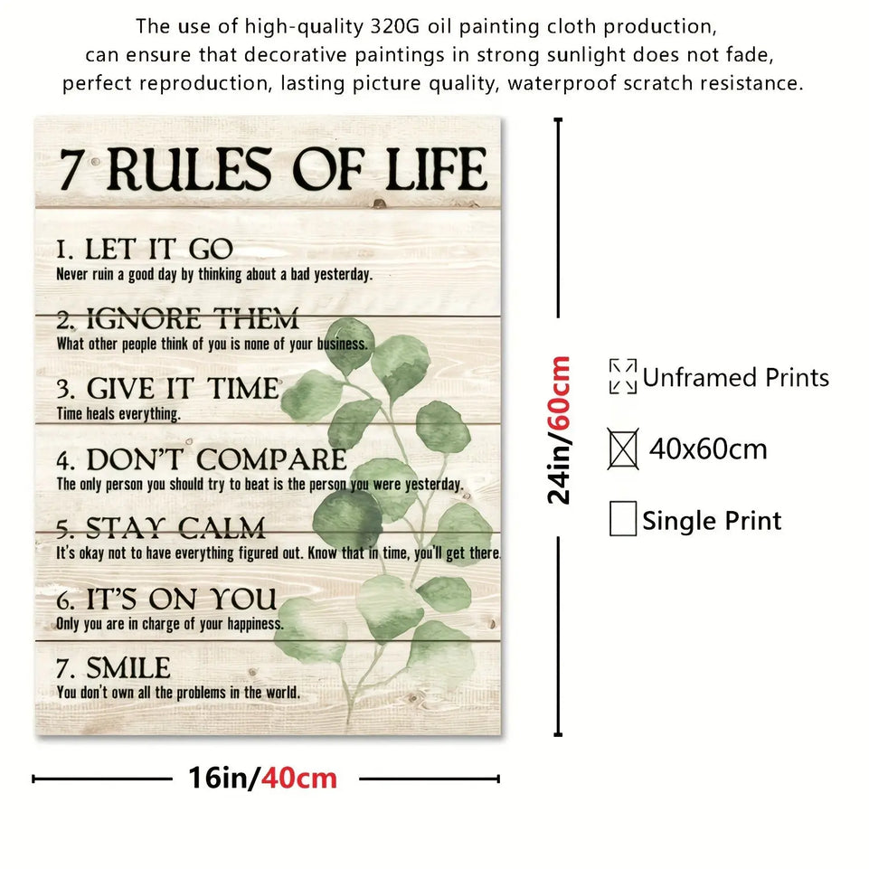 Inspirational Perfect Wall Art 7 Rules of Life Canvas Print - No Framing Needed for Home and Office June Wall Art