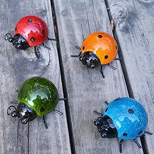 GIFTME 5 Metal Garden Wall Art Decorative Set of 4 Cute Ladybugs Outdoor Wall Sculptures https://www.amazon.com/dp/B07HF2Z653