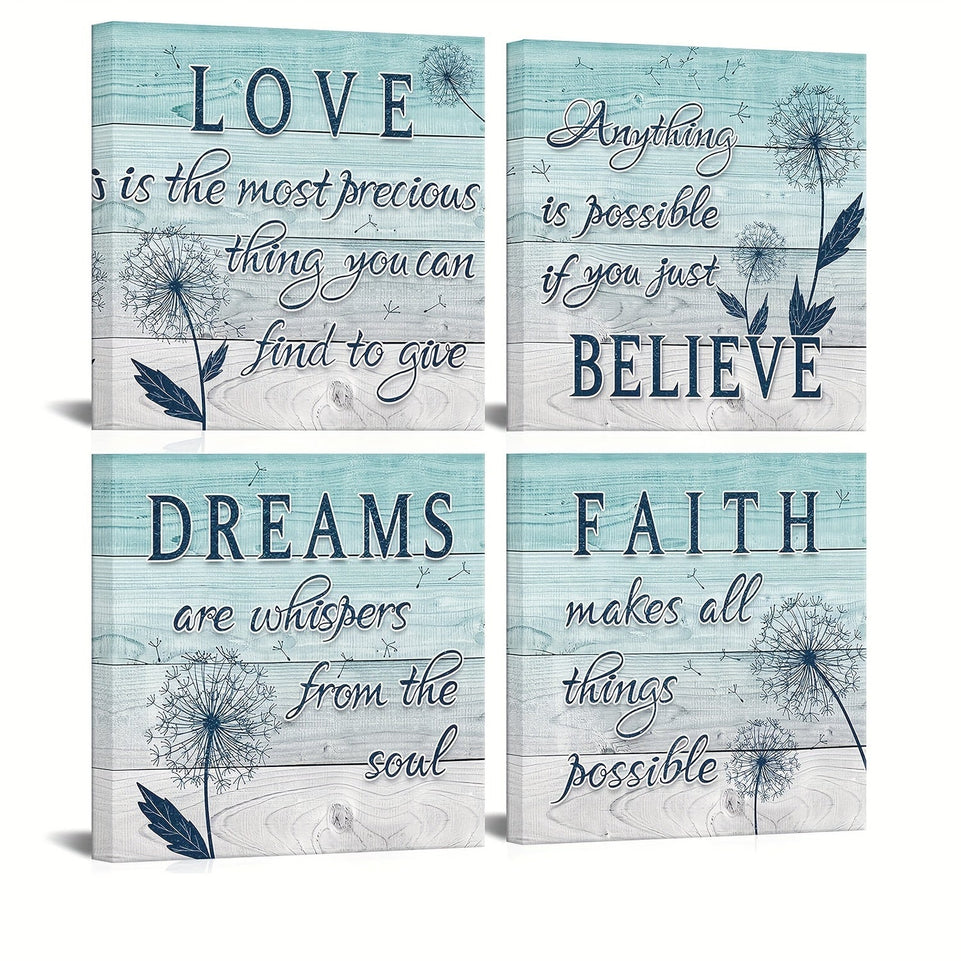 4pcs Set Rustic Teal Dandelion Canvas Wall Art, Motivational Quotes, Frameless 16x16 Inch, Inspirational Home & Office Decor, Modern Aesthetic for Living Room, Bedroom, Gym, Cafe, Pub https://www.temu.com/search_result.html?search_key=601099528825186