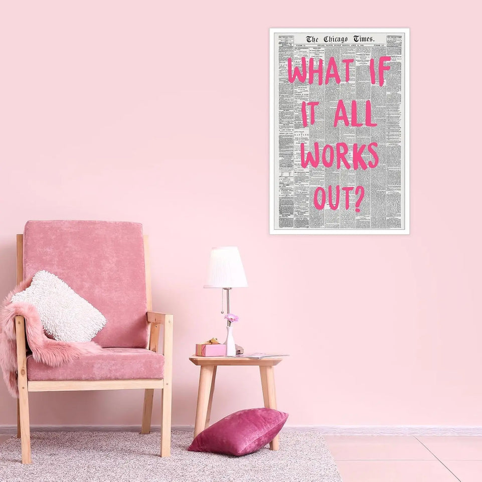 Liyark Retro Trendy Newspaper Canvas Wall Art What If All Works Out Poster Black And White Wall Art Positive Affirmation Quote Wall Art Pink Font Wall Decor Minimalist Home Decor 12x16in Unframed https://www.amazon.com/dp/B0D14VNYMR