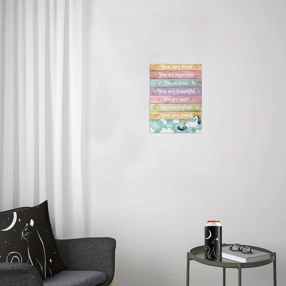 Unicorn Canvas Wall Art Set Inspirational Quotes - 1pc Frameless Motivational Positive Affirmation Decor, Whimsical Fantasy Design for Living Room, Bedroom, Home Decor, 12x16 June Wall Art
