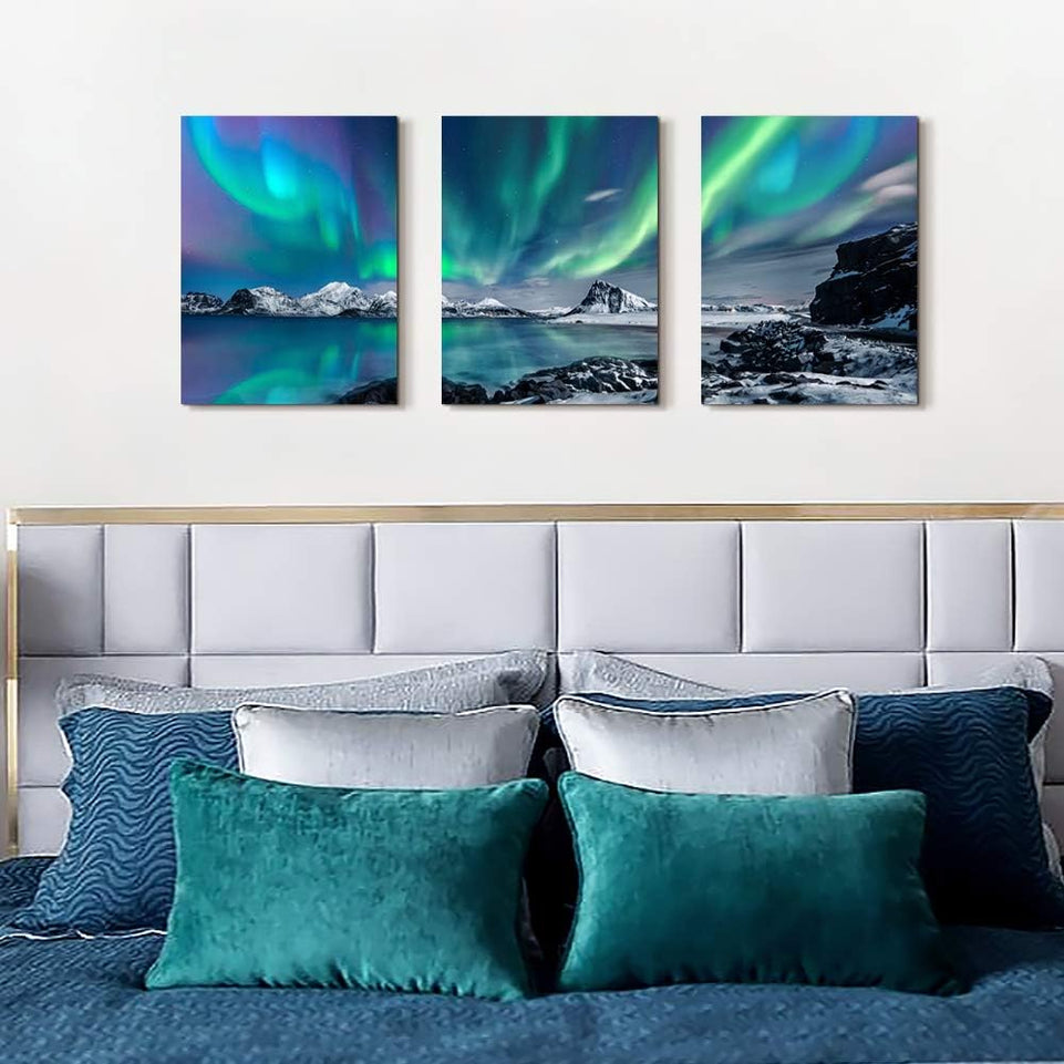 Farmhouse Canvas Wall Art For Bedroom Wall Decorations For Living Room Office Wall Decor Aurora Scenery Painting On Stretched And Framed Wall Pictures 3 Piece Ready To Hang For Bathroom Home Decor https://www.amazon.com/dp/B085RCGP4Q