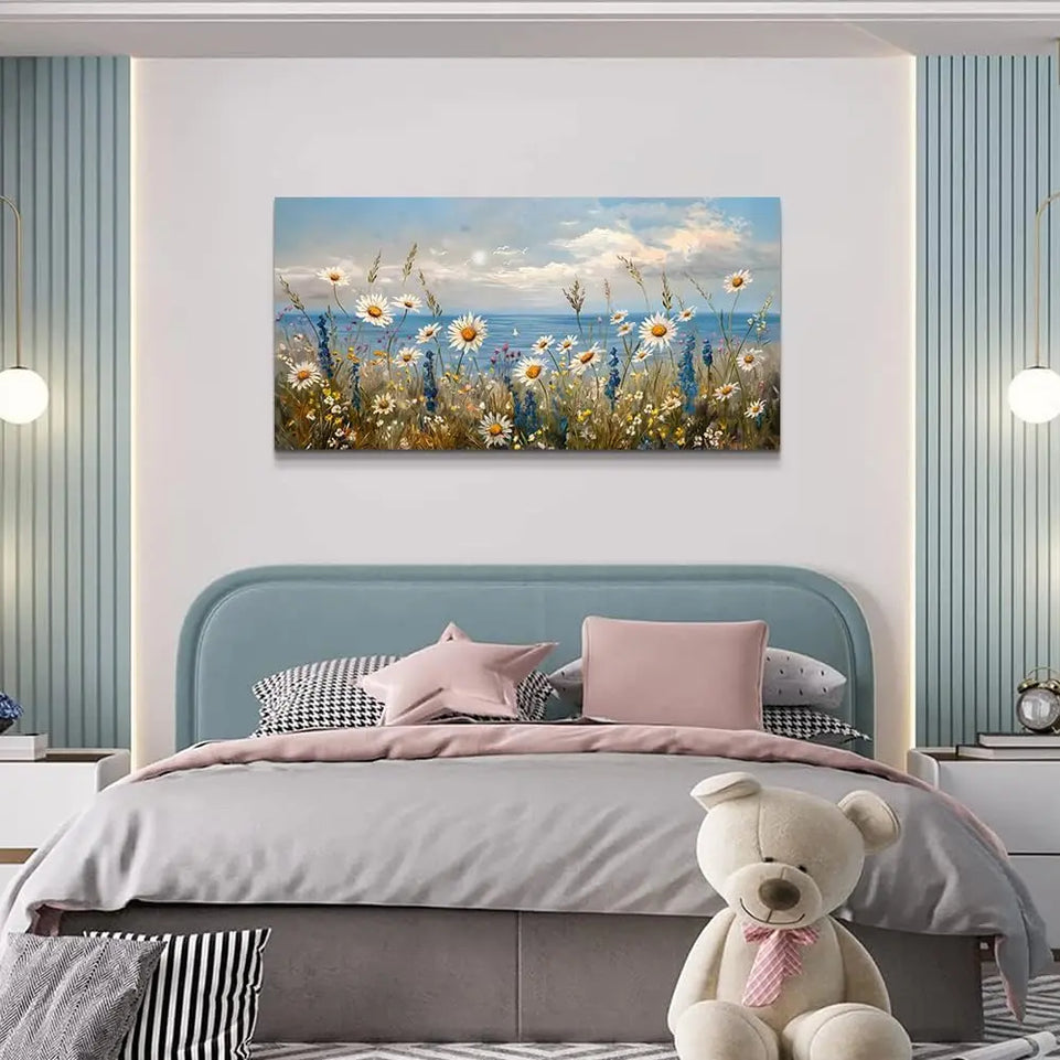 Wapluam Blue Ocean Canvas Wall Art for Living Room Wall Decor For Bedroom Bathroom Decoration Natural Seascape Painting Modern Office Wildflowers Artwork Large Pictures Home Decor Ready To Hang https://www.amazon.com/dp/B0DHZNFX84