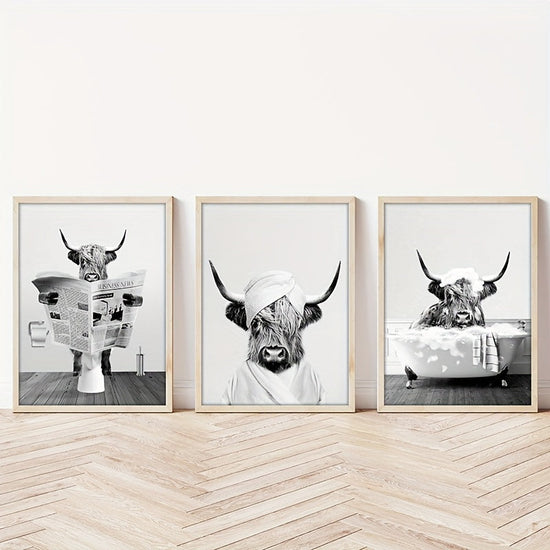 3pcs/set Funny Highland Cow Wall Art In Bathtub, Black And White Canvas Cow In Bathroom Picture, Humor Animals Bathroom Artwork Prints Rustic Farmhouse Style Wall Decor For Living Room,Bedroom, Kids Bathroom Decor, 12x16 Inch, No Frame https://www.temu.com/search_result.html?search_key=601099514837992