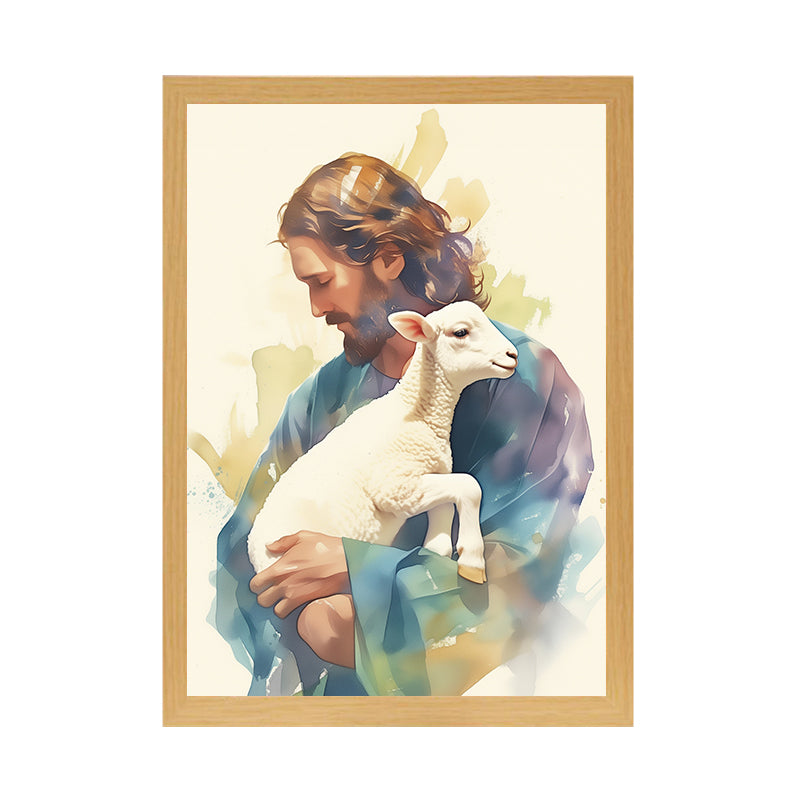 Peaceful Shepherd: Jesus Holding a Lamb - Inspirational Light-Up Wall Art