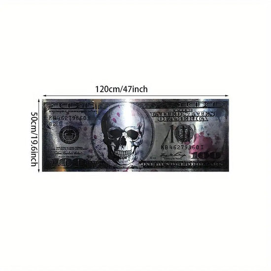 1pc Modern Art Canvas Poster, 50x120cm Unframed Skull and Money Bill Design, Creative 100 Dollar Wall Art Decor for Living Room, Indoor Horizontal Canvas Print June Wall Art