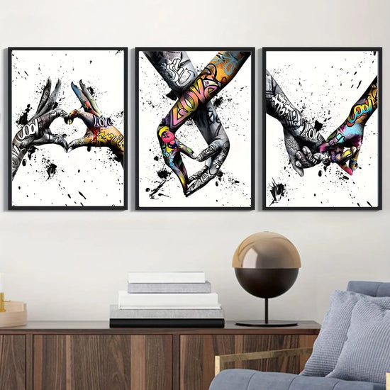 Abstract Graffiti Street Art Lover Kissing Canvas Painting Posters and Prints Hand By Hand Wall Art Pictures for Living Room June Wall Art