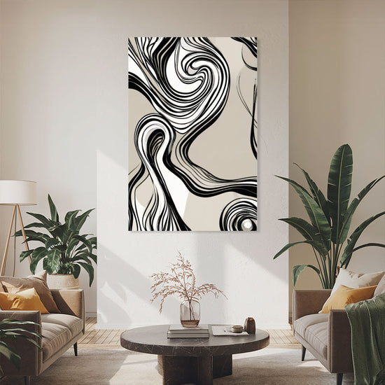 Abstract Swirls in Monochrome Canvas Art June Wall Art