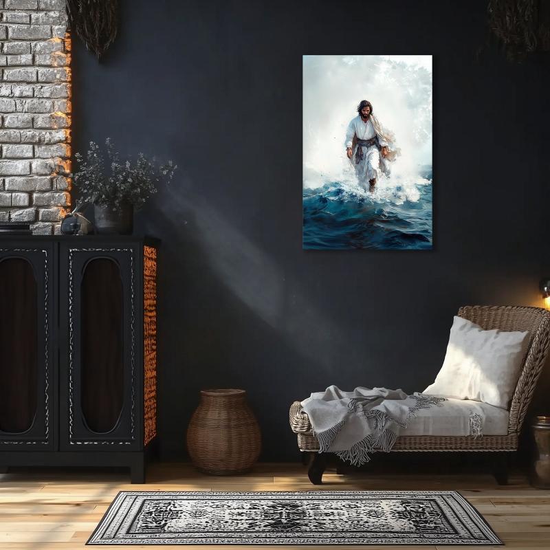 Jesus Walking on Water Canvas Print - Inspirational Christian Wall Art for Faith-Based Home Decor