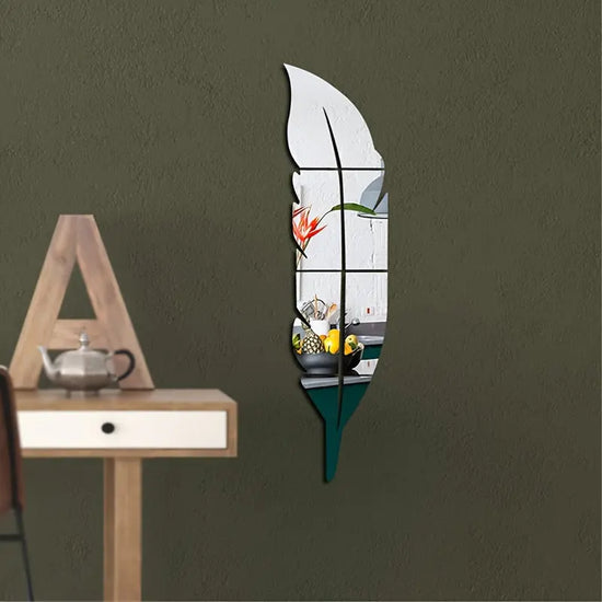 1pc Acrylic Feather Mirror Wall Sticker, Self Adhesive Art Decal Wall Decor, Living Room And Bedroom Wall Decor, Frameless Mirror Wall Sticker For Home Decorations June Wall Art
