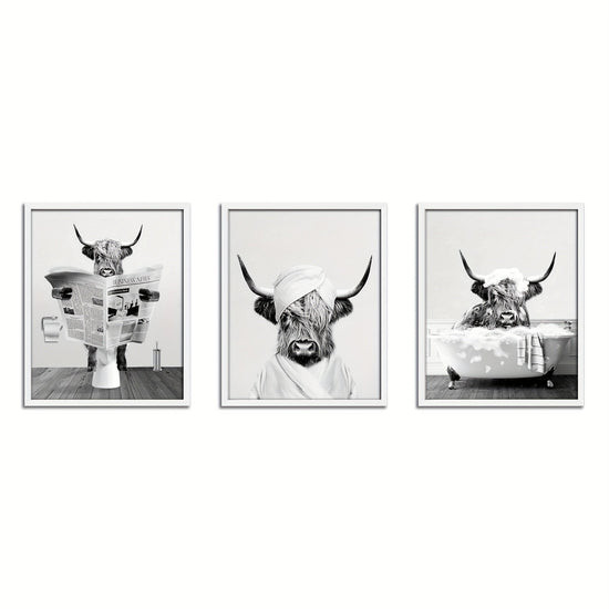 3pcs/set Funny Highland Cow Wall Art In Bathtub, Black And White Canvas Cow In Bathroom Picture, Humor Animals Bathroom Artwork Prints Rustic Farmhouse Style Wall Decor For Living Room,Bedroom, Kids Bathroom Decor, 12x16 Inch, No Frame https://www.temu.com/search_result.html?search_key=601099514837992