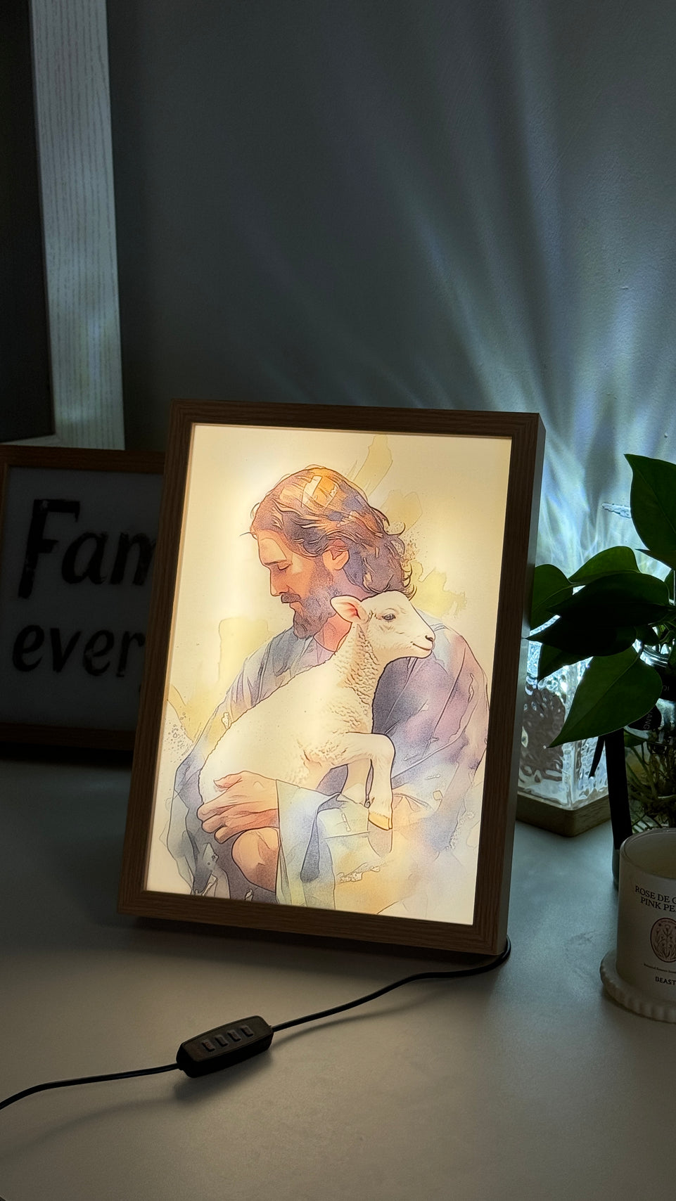 Peaceful Shepherd: Jesus Holding a Lamb - Inspirational Light-Up Wall Art