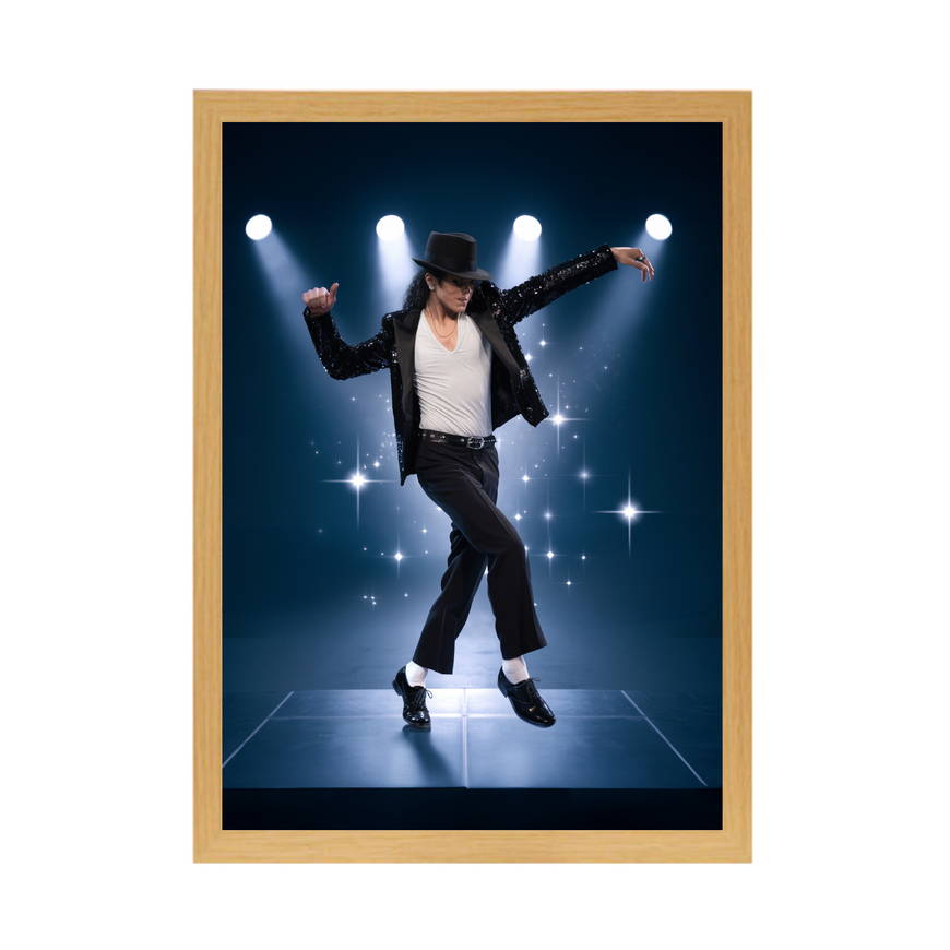 Michael Jackson Iconic Dancer Light Up Painting in Wooden Frame – Illuminated Stage Performance Art