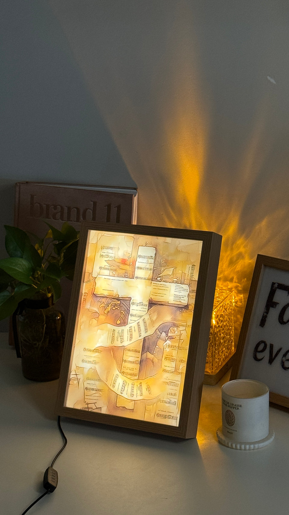 Illuminated Cross Light Up Painting in Wooden Frame – Spiritual Artwork with Radiant Glow