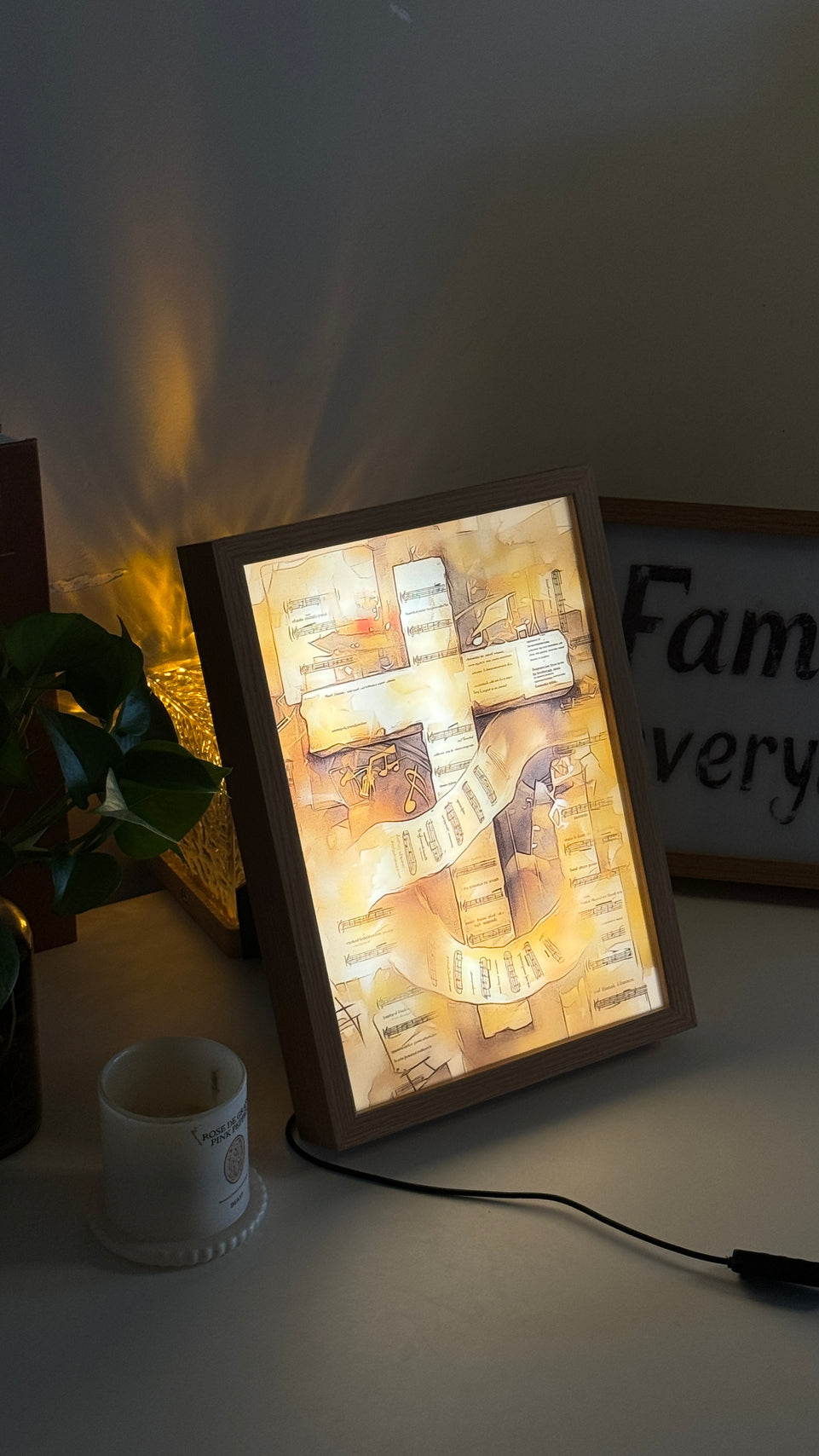 Illuminated Cross Light Up Painting in Wooden Frame – Spiritual Artwork with Radiant Glow