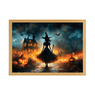 Witch’s Night Light Up Painting – Spooky Halloween Framed Wall Art for Home Decor