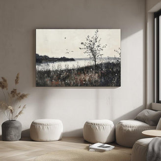 Serene Lakeside Landscape Canvas Print - Tranquil Countryside Wall Art for Peaceful Home Decor