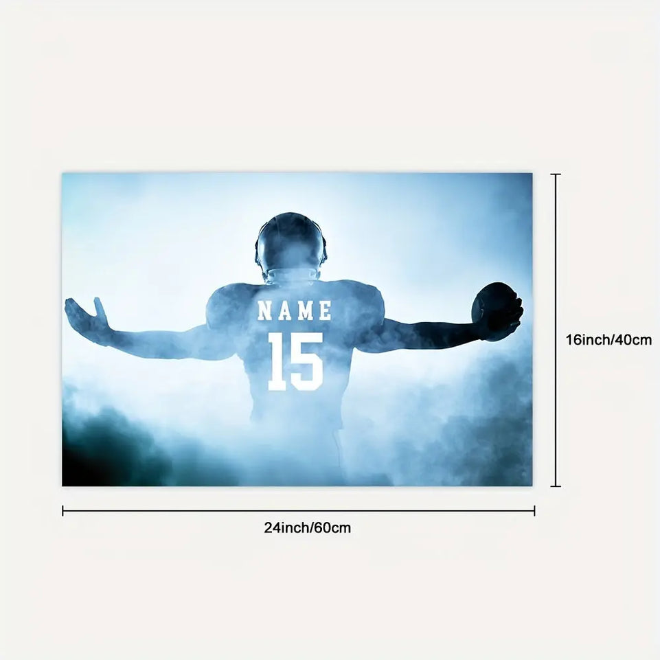 [1pc Customizable Football Poster] 1pc Customizable Football Canvas Poster - Your Name & Number, Modern Sports Wall Art, Perfect Gift for Dad, Husband, Son - Ideal for Bedroom, Living Room, Home Office Decor, Frameless, Footb June Wall Art