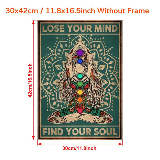 1pc Vintage Gyspy Girl Yoga Pose Wall Art for Home Decor - Lose Your Mind, Find Your Soul - Retro Canvas Poster with No Frame June Wall Art