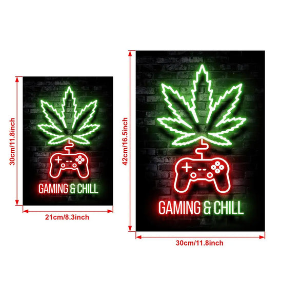 [1pc Gaming Neon Canvas Painting] 1pc High Standards Weed Neon Lights Painting on Canvas - Gaming Chill Wall Art Poster for Game Room, Bathroom, Bedroom, Office, Living Room, Home Decor - No Frame Required June Wall Art