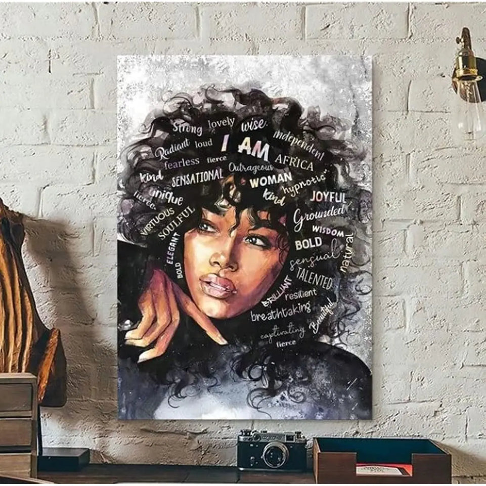 [1pc Black Queen Canvas Wall Art] 1pc Black Queen Canvas Wall Art African American Poster Black Women Canvas Wall Art Abstract Contemporary Canvas Prints Painting Decoration For Living Room Bedroom Washing Room Children's Roo June Wall Art