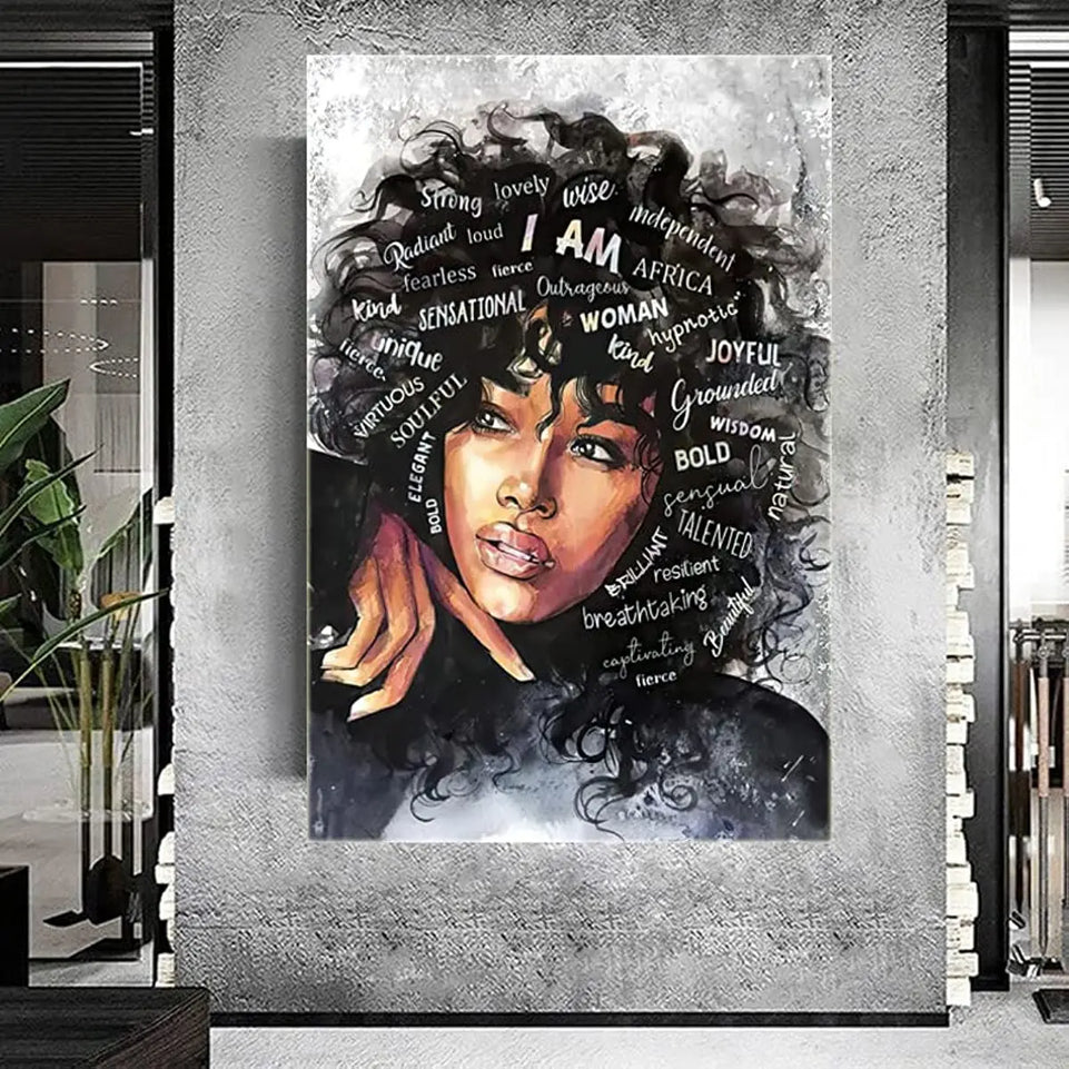 [1pc Black Queen Canvas Wall Art] 1pc Black Queen Canvas Wall Art African American Poster Black Women Canvas Wall Art Abstract Contemporary Canvas Prints Painting Decoration For Living Room Bedroom Washing Room Children's Roo June Wall Art