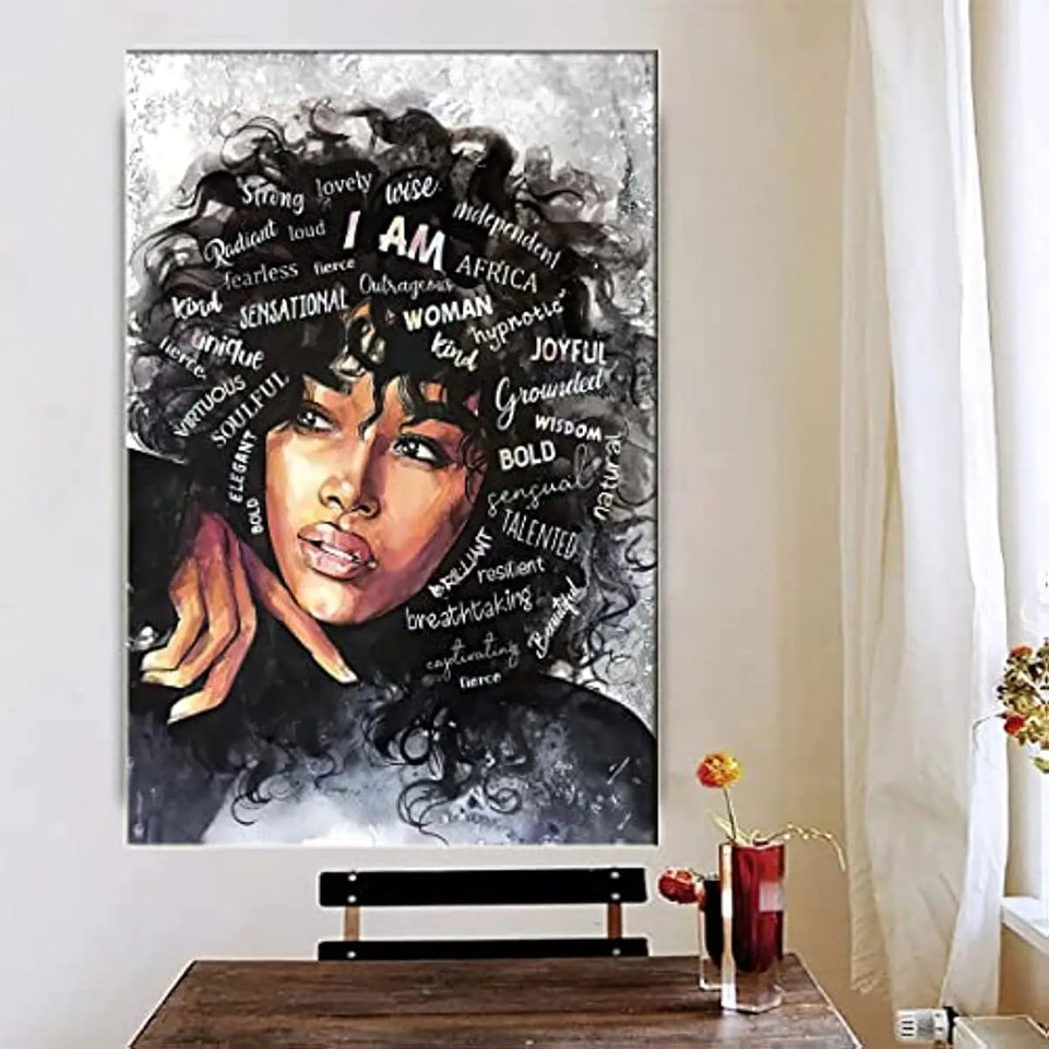 [1pc Black Queen Canvas Wall Art] 1pc Black Queen Canvas Wall Art African American Poster Black Women Canvas Wall Art Abstract Contemporary Canvas Prints Painting Decoration For Living Room Bedroom Washing Room Children's Roo June Wall Art