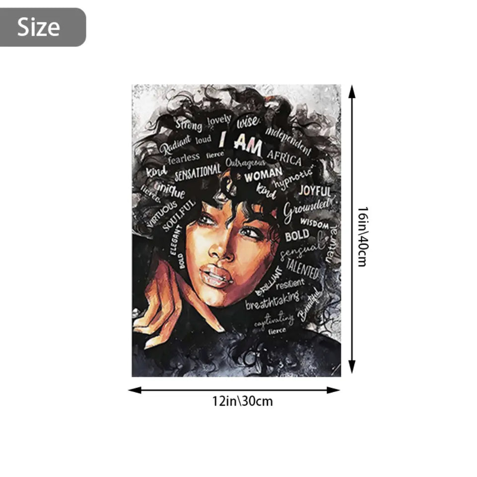 [1pc Black Queen Canvas Wall Art] 1pc Black Queen Canvas Wall Art African American Poster Black Women Canvas Wall Art Abstract Contemporary Canvas Prints Painting Decoration For Living Room Bedroom Washing Room Children's Roo June Wall Art