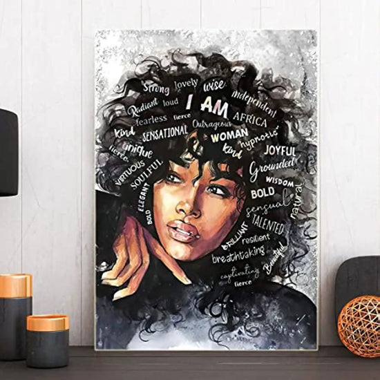 [1pc Black Queen Canvas Wall Art] 1pc Black Queen Canvas Wall Art African American Poster Black Women Canvas Wall Art Abstract Contemporary Canvas Prints Painting Decoration For Living Room Bedroom Washing Room Children's Roo June Wall Art