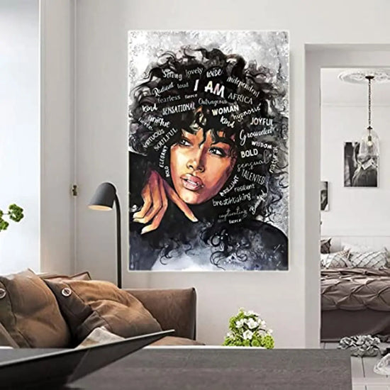 [1pc Black Queen Canvas Wall Art] 1pc Black Queen Canvas Wall Art African American Poster Black Women Canvas Wall Art Abstract Contemporary Canvas Prints Painting Decoration For Living Room Bedroom Washing Room Children's Roo June Wall Art
