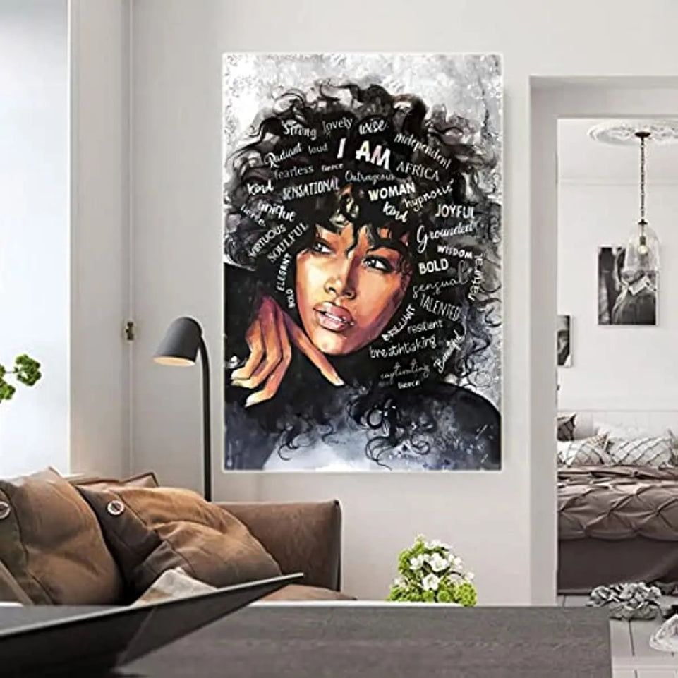 [1pc Black Queen Canvas Wall Art] 1pc Black Queen Canvas Wall Art African American Poster Black Women Canvas Wall Art Abstract Contemporary Canvas Prints Painting Decoration For Living Room Bedroom Washing Room Children's Roo June Wall Art