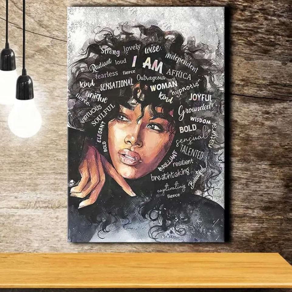 [1pc Black Queen Canvas Wall Art] 1pc Black Queen Canvas Wall Art African American Poster Black Women Canvas Wall Art Abstract Contemporary Canvas Prints Painting Decoration For Living Room Bedroom Washing Room Children's Roo June Wall Art