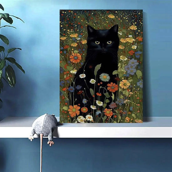 [1pc Retro Canvas Poster Art] 1pc Unframed Canvas Poster, Retro Art, Cat In Garden Flowers Painting Of Cat Home Decor, Ideal Gift For Bedroom Living Room Corridor, Wall Art, Wall Decor, Winter Decor, Room Decoration June Wall Art