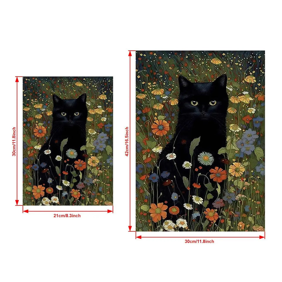 [1pc Retro Canvas Poster Art] 1pc Unframed Canvas Poster, Retro Art, Cat In Garden Flowers Painting Of Cat Home Decor, Ideal Gift For Bedroom Living Room Corridor, Wall Art, Wall Decor, Winter Decor, Room Decoration June Wall Art