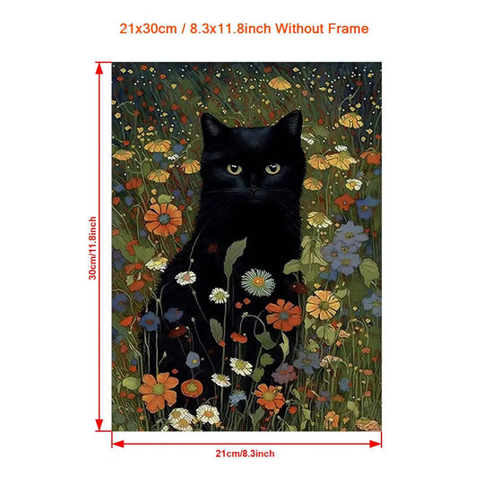 [1pc Retro Canvas Poster Art] 1pc Unframed Canvas Poster, Retro Art, Cat In Garden Flowers Painting Of Cat Home Decor, Ideal Gift For Bedroom Living Room Corridor, Wall Art, Wall Decor, Winter Decor, Room Decoration June Wall Art
