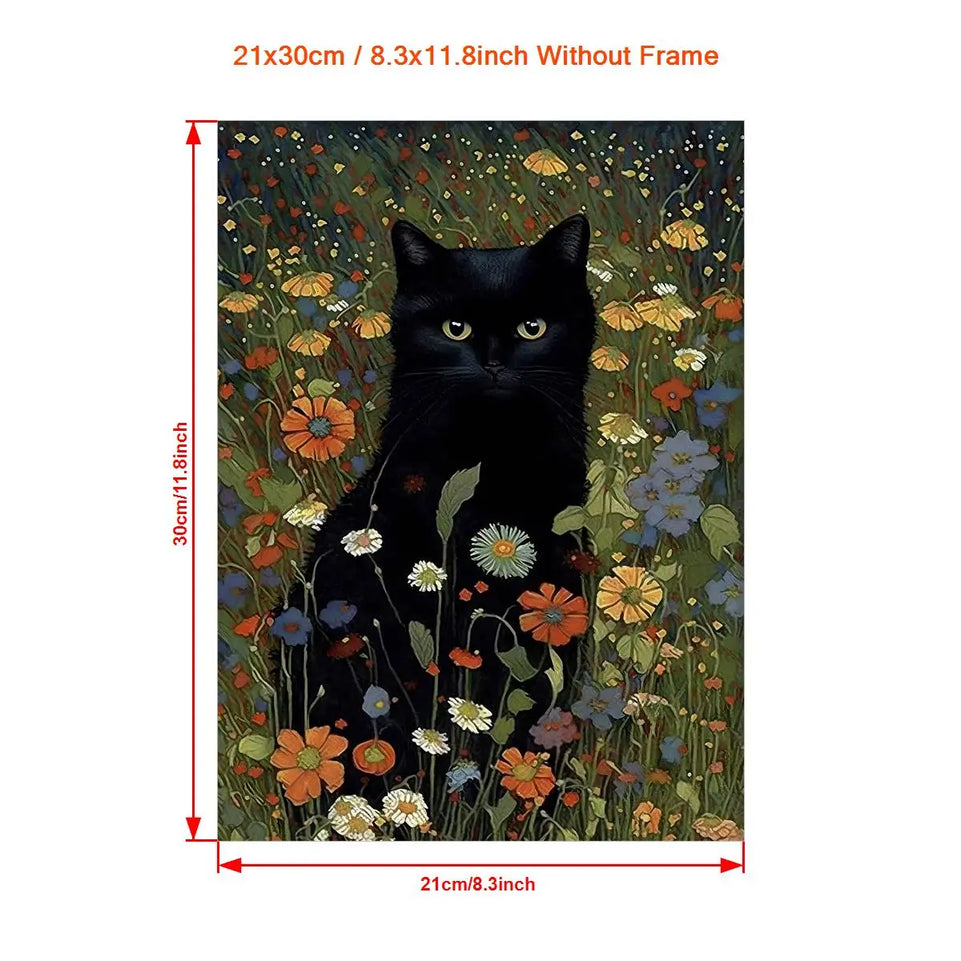 [1pc Retro Canvas Poster Art] 1pc Unframed Canvas Poster, Retro Art, Cat In Garden Flowers Painting Of Cat Home Decor, Ideal Gift For Bedroom Living Room Corridor, Wall Art, Wall Decor, Winter Decor, Room Decoration June Wall Art