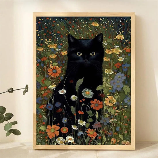 [1pc Retro Canvas Poster Art] 1pc Unframed Canvas Poster, Retro Art, Cat In Garden Flowers Painting Of Cat Home Decor, Ideal Gift For Bedroom Living Room Corridor, Wall Art, Wall Decor, Winter Decor, Room Decoration June Wall Art