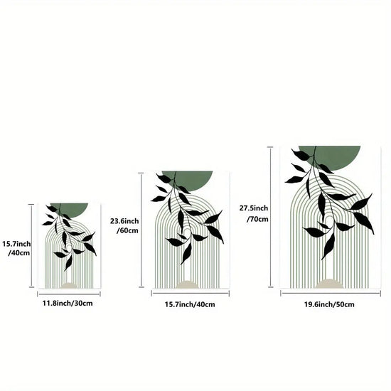 3pcs Sage Green & Black Abstract Canvas Wall Art Set - Modern Boho Decor with Geometric & Botanical Accents for Living Room, Bedroom, Office - Frameless Mid-Century Style Posters, Wall Decor June Wall Art