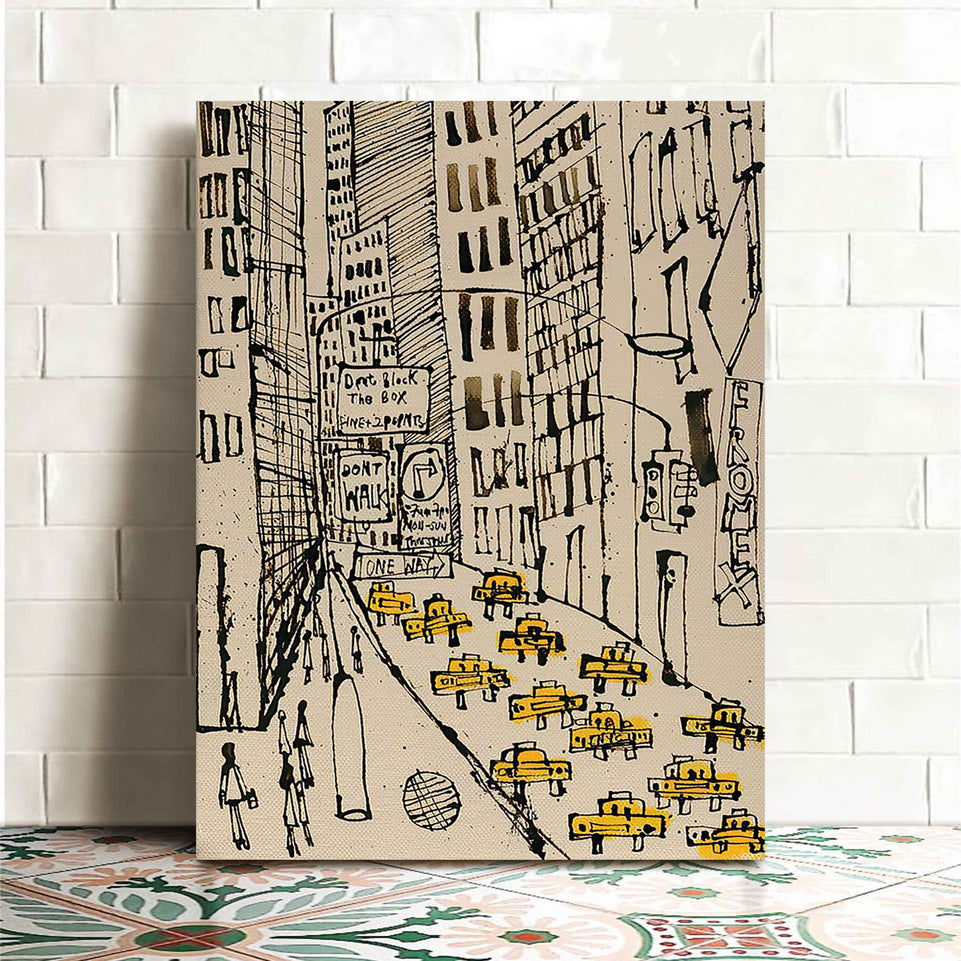 Little Yellow Car Art Poster - High-Quality Canvas Printing, Modern Minimalist Style Print, Elegant Wall Art - Captivating Busy New York Cityscape